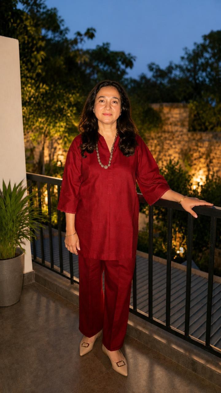 Founder's mother, who hand-selects every fabric for The Delhi Store